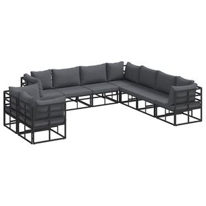 vidaXL Conjunto de Sofá de Jardim com almofada 9 pcs Preto Alumínio