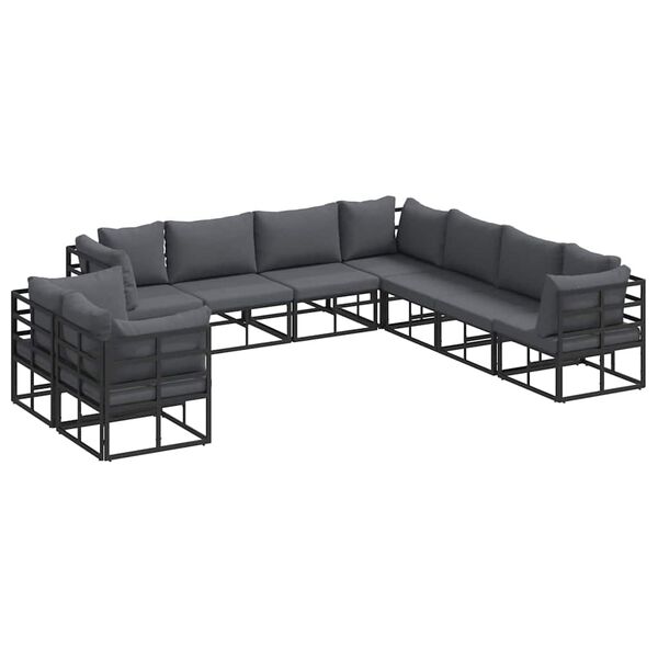vidaXL Conjunto de Sofá de Jardim com almofada 9 pcs Preto Alumínio