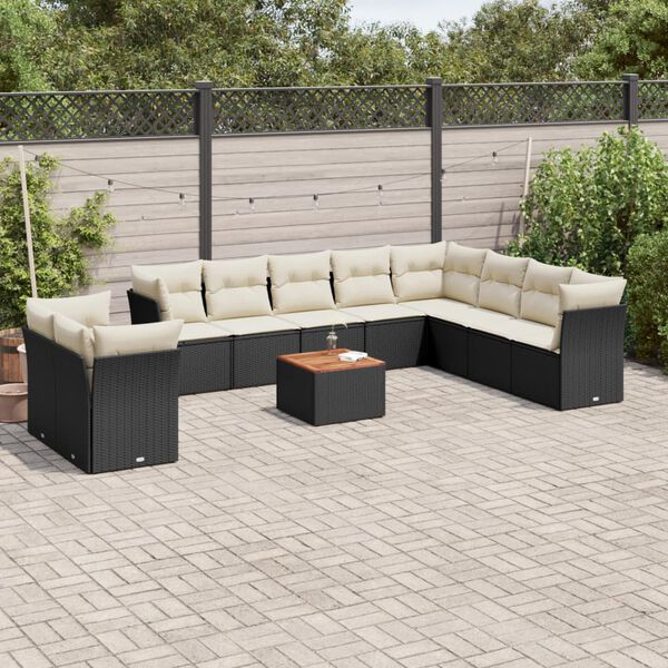 vidaXL 11 pcs conjunto sof&aacute;s de jardim c/ almofad&otilde;es vime PE preto
