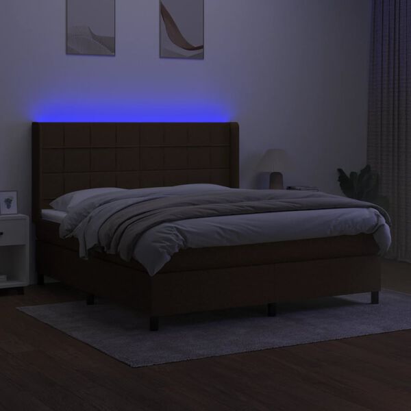 vidaXL Cama box spring c/ colch&atilde;o/LED 160x200cm tecido castanho-escuro