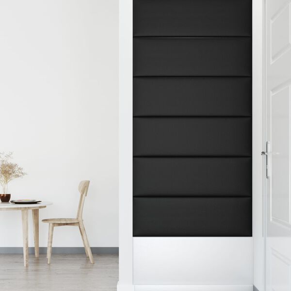 vidaXL Painel de parede 12 pcs 90x30 cm couro artificial 3,24 m&sup2; preto