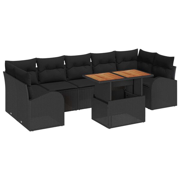 vidaXL Conjunto de Sof&aacute; de Jardim 8 pcs Preto Rattan Sint&eacute;tico