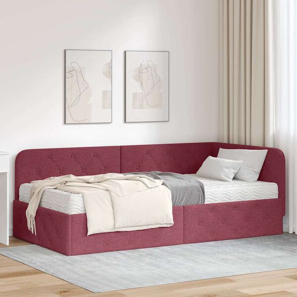 vidaXL Estrutura de Cama de Canto Vinho Vermelho 100 x 200 cm tecido
