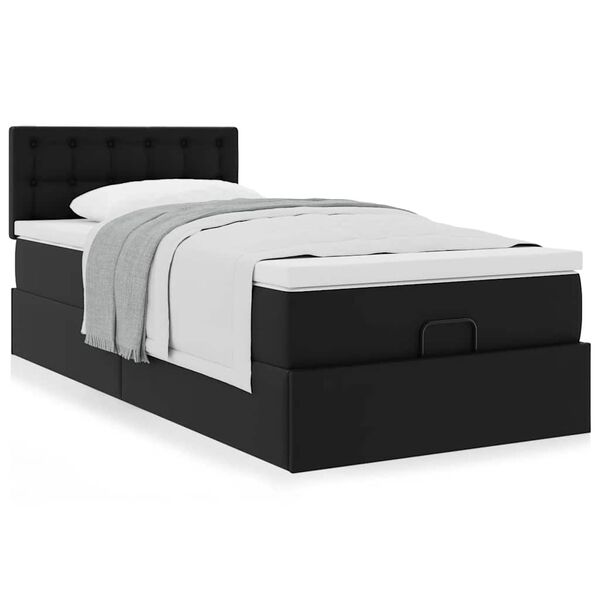 vidaXL Cama otomana com colch&atilde;o 90x200 cm couro artificial preto