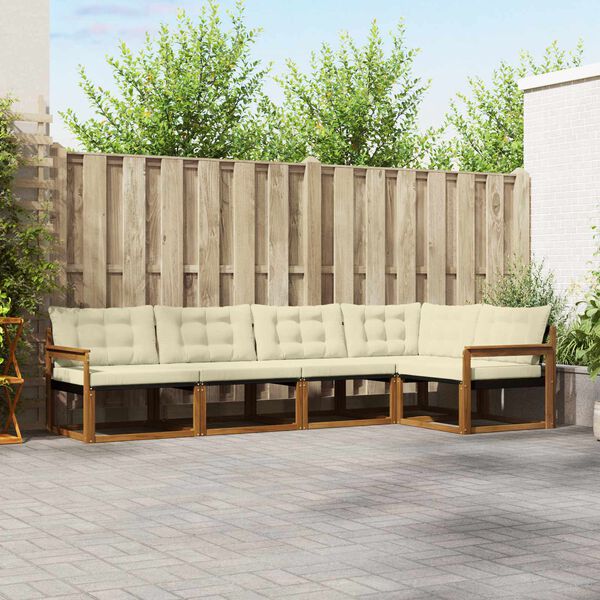 vidaXL Conjunto de Sof&aacute;s para Exterior 5 pcs Natural e Creme