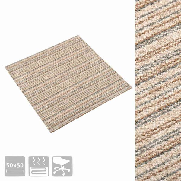 vidaXL Ladrilhos carpete p/ pisos 20 pcs 5 m&sup2; 50x50 cm riscas bege
