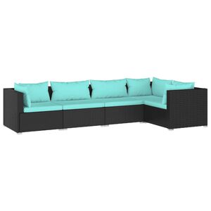 vidaXL 5 pcs conjunto lounge de jardim c/ almofad&otilde;es vime PE preto