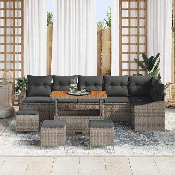 vidaXL Conjunto de Sof&aacute; de Jardim 10 pcs Cinzeto Rattan Sint&eacute;tico