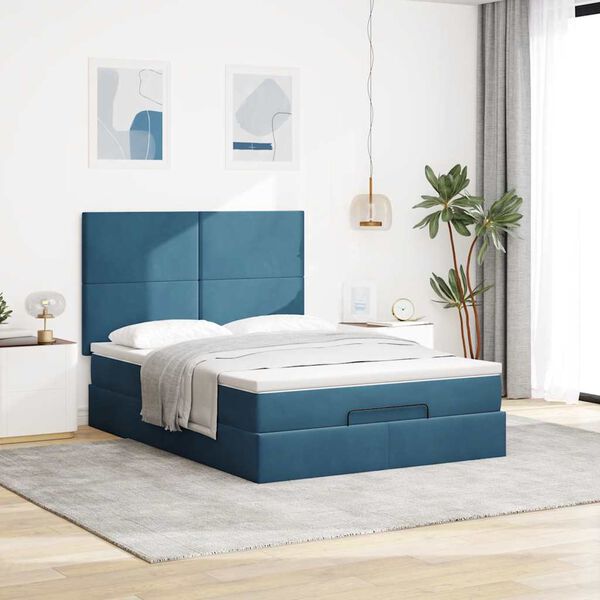 vidaXL Estrutura cama otomana colch&otilde;es 140x190 cm veludo azul escuro