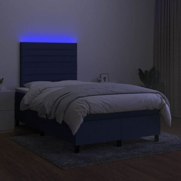 vidaXL Cama box spring c/ colch&atilde;o e LED 120x190 cm tecido azul