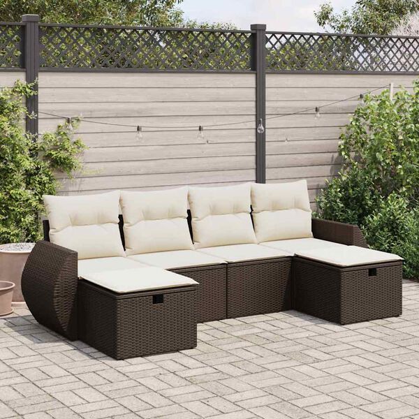 vidaXL 6 pcs conjunto de sof&aacute;s jardim c/ almofad&otilde;es vime PE castanho