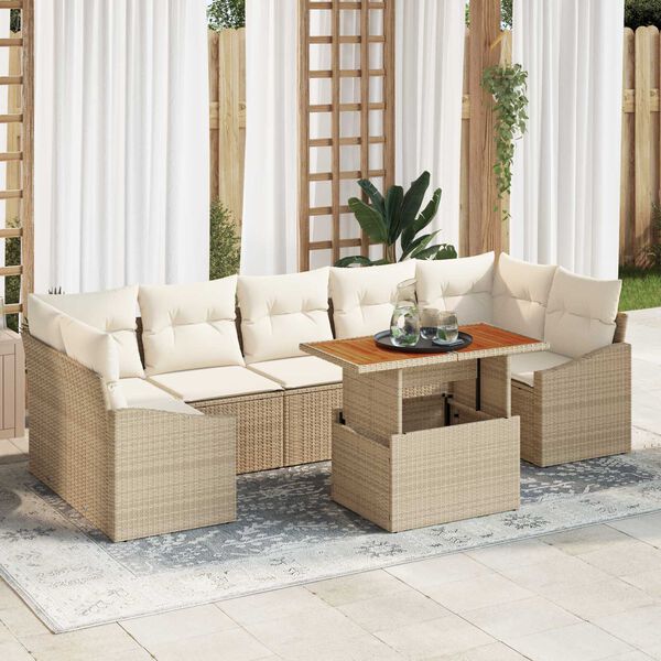 vidaXL Conjunto de Sof&aacute; de Jardim com almofada 8 pcs Bege e Creme