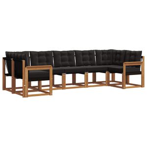 vidaXL Conjunto de Sof&aacute;s para Exterior 7 pcs Natural e Preto