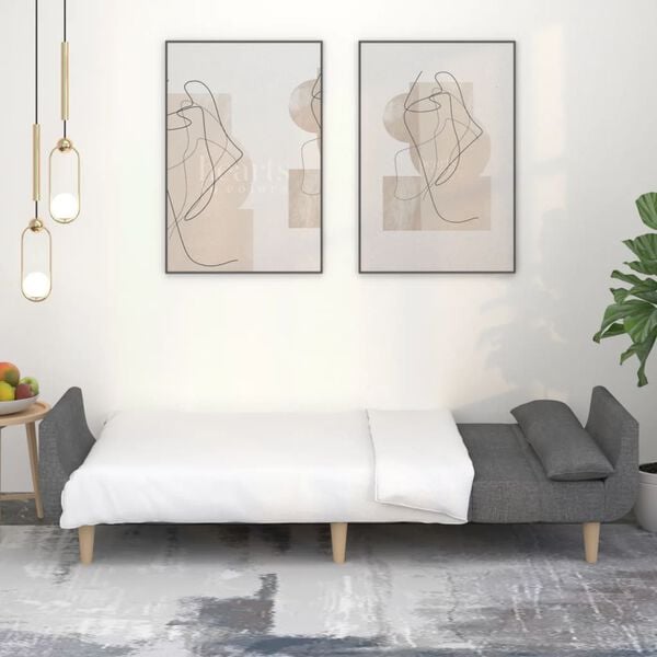 vidaXL Sof&aacute;-cama 2 lugares com duas almofadas tecido cinzento-claro