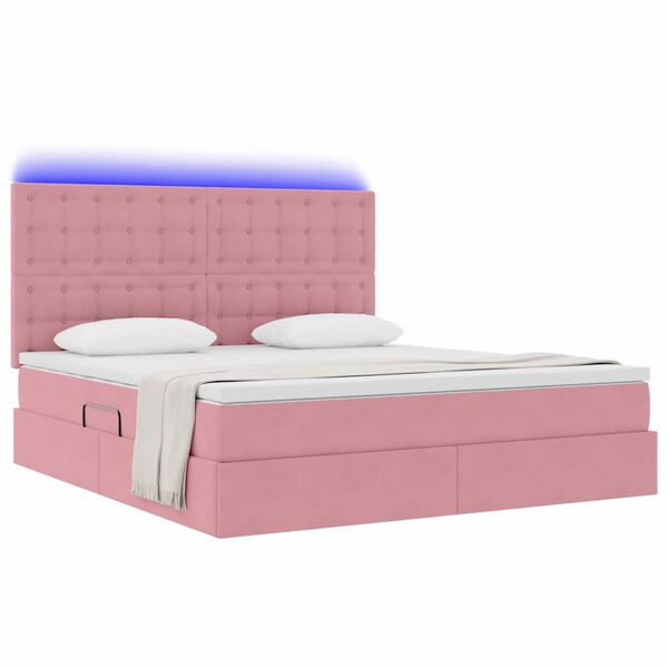 vidaXL Cama com arruma&ccedil;&atilde;o e LED com colch&atilde;o Rosa 180 x 200 cm Veludo