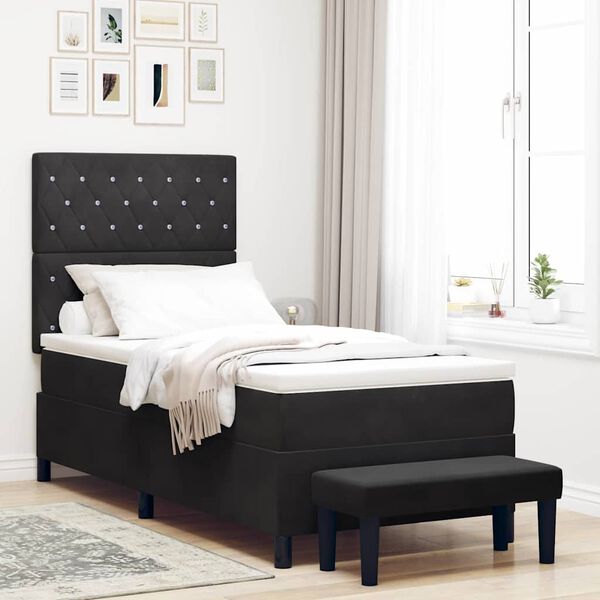 vidaXL Cama Box com colch&atilde;o com cabeceira Preto 100 x 200 cm Veludo