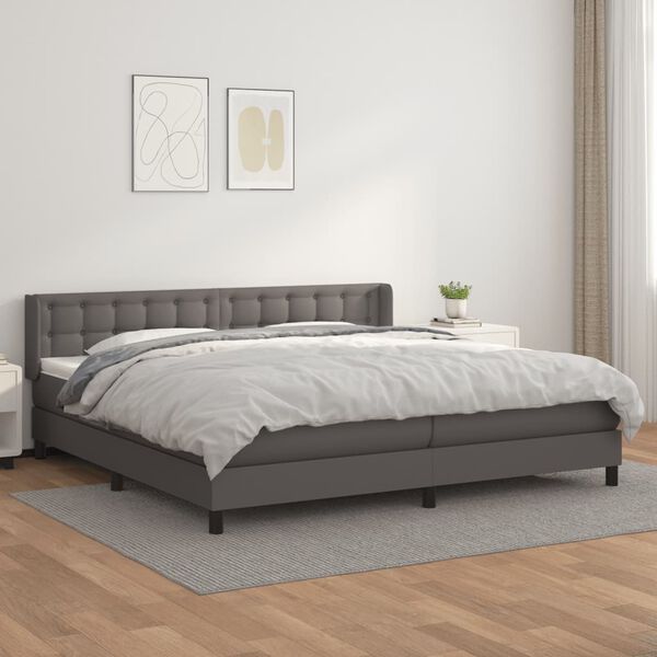 vidaXL Cama com molas/colch&atilde;o 200x200 cm couro artificial cinzento