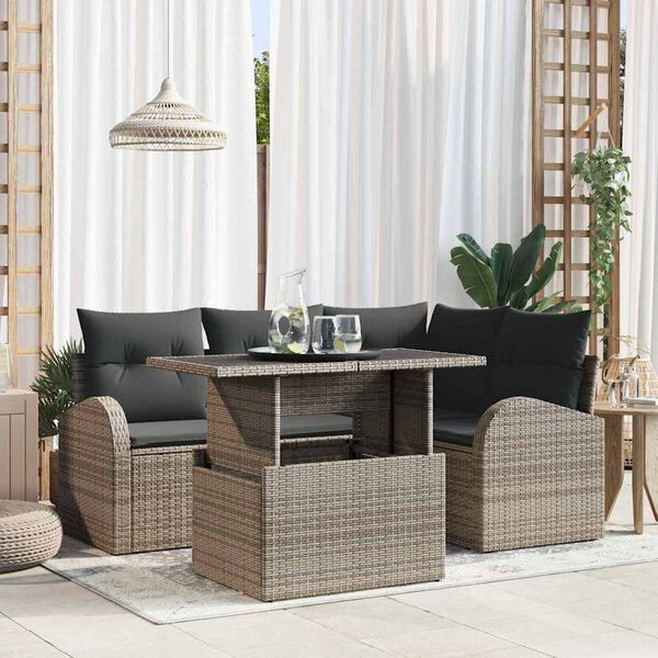 vidaXL Conjunto de Sof&aacute; de Jardim 5 pcs Cinzeto Rattan Sint&eacute;tico
