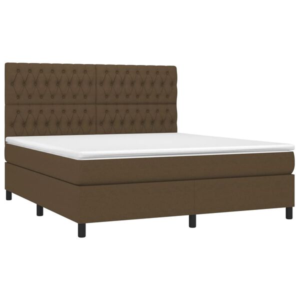 vidaXL Cama box spring c/ colch&atilde;o/LED 180x200cm tecido castanho-escuro