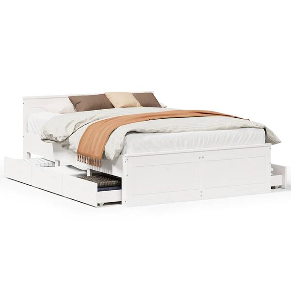 vidaXL Cama sem colch&atilde;o com cabeceira 140x190 cm pinho maci&ccedil;o branco