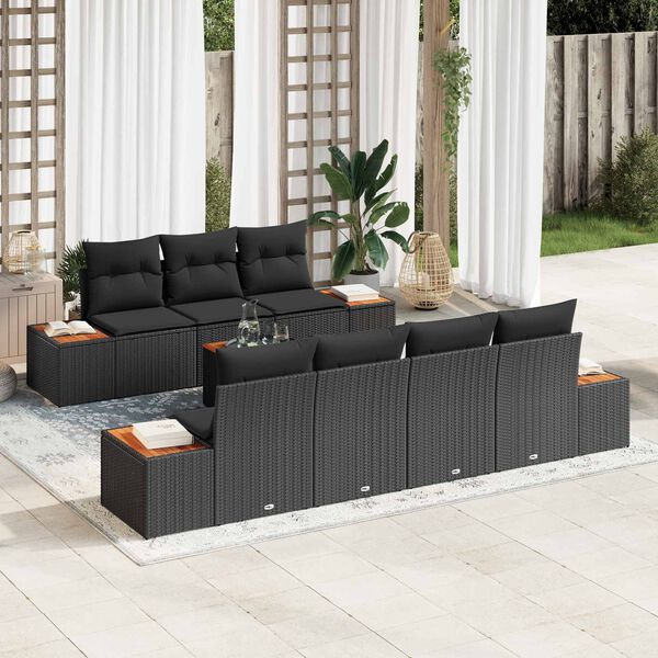 vidaXL Conjunto de Sof&aacute; de Jardim 8 pcs Preto Rattan Sint&eacute;tico