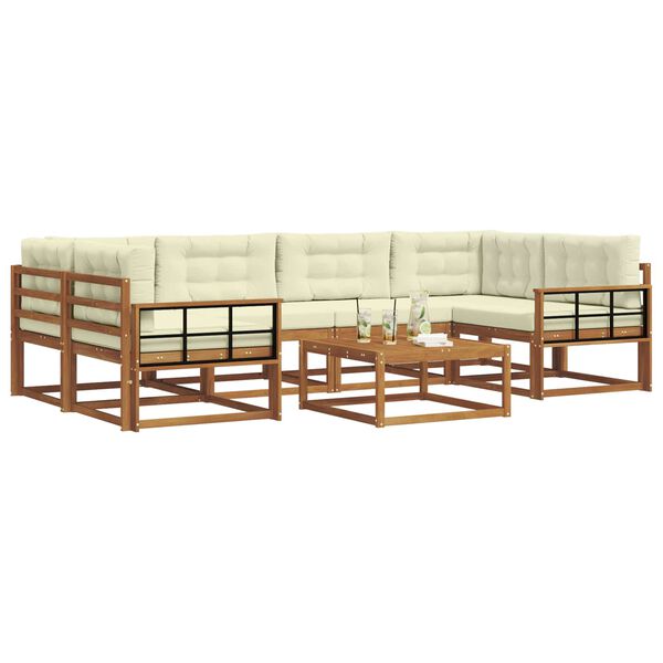 vidaXL Conjunto de Sof&aacute;s para Exterior 7 pcs Natural e Creme