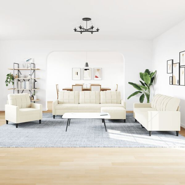 vidaXL 4 pcs conjunto de sof&aacute;s com almofad&otilde;es veludo cor creme