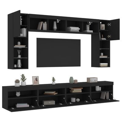 vidaXL 8 pcs conjunto de móveis de parede para TV com luzes LED preto
