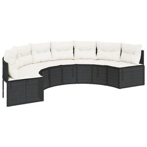 vidaXL Sof&aacute; de jardim com almofad&otilde;es semicircular vime PE preto