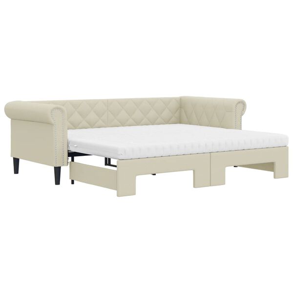vidaXL Sofá-cama com gavetão e colchões 90x200 cm artificial creme