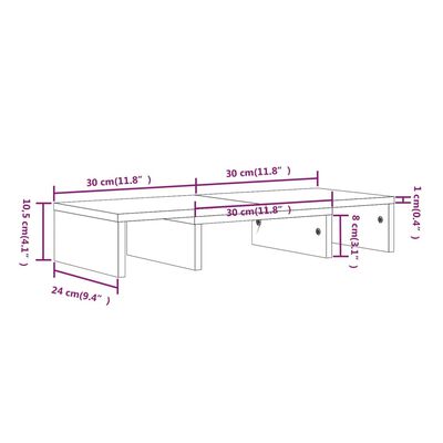 vidaXL Suporte para monitor 60x24x10,5 cm madeira pinho maciça branco