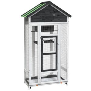 VidaXL Gaiola para pássaros 91,5x53x170 cm pinho maciço cinzento