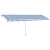 vidaXL Toldo manual com LED solar 6 x 3 m Listrado Azul e Branco