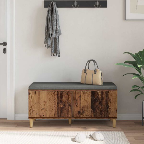 vidaXL Banco de Hall com almofada Madeira antiga 100 x 38 x 46 cm
