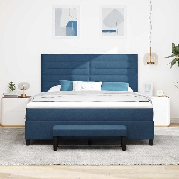 vidaXL Cama Box com cabeceira Azul 180 x 200 cm tecido