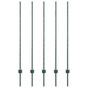 vidaXL Poste de Cerca Embutido 5 unid. Verde 180 cm A&ccedil;o revestido a p&oacute;