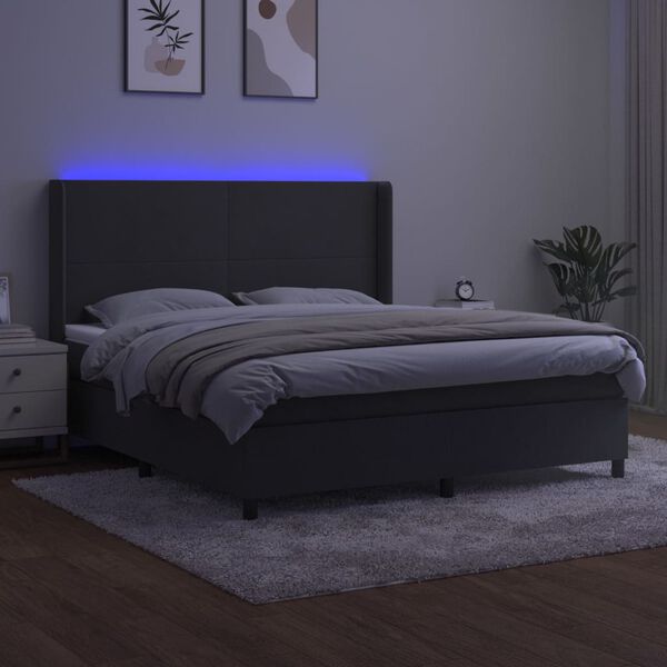 vidaXL Cama box spring c/ colch&atilde;o/LED 180x200cm veludo cinzento-escuro
