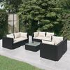 vidaXL 7 pcs conjunto lounge de jardim c/ almofad&otilde;es vime PE preto