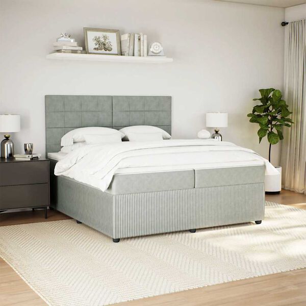 vidaXL Cama com molas/colch&atilde;o 200x200 cm veludo cinzento-claro