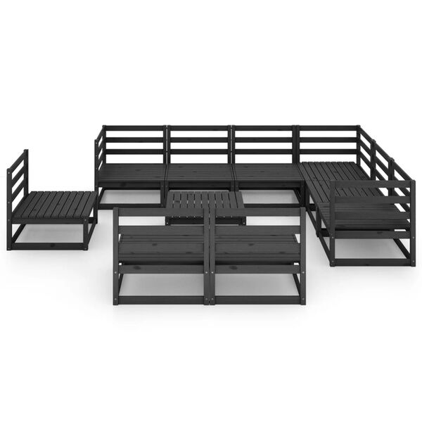 vidaXL 10 pcs conjunto lounge de jardim pinho maciço preto