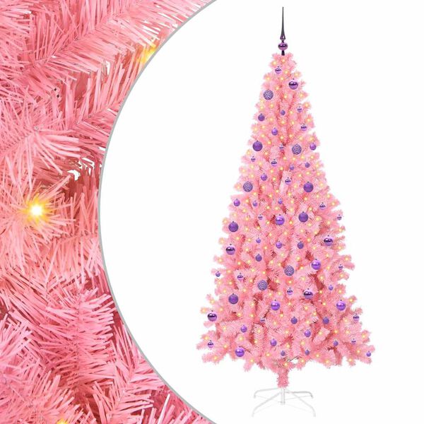 vidaXL &Aacute;rvore de Natal com 300 LEDs com suporte Rosa 210 cm PVC