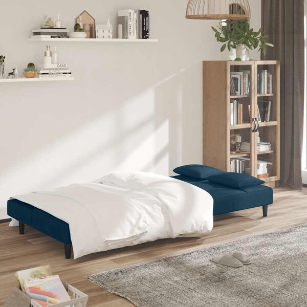 vidaXL Sof&aacute;-cama 2 lugares com duas almofadas veludo azul