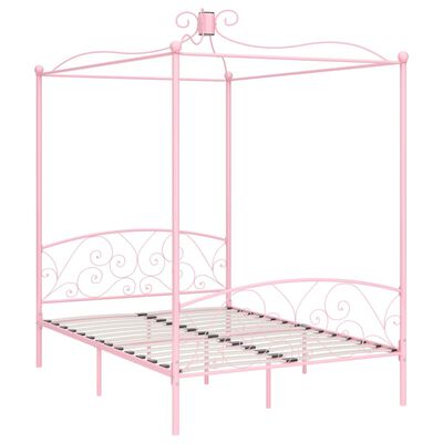 vidaXL Estrutura de cama com dossel 120x200 cm metal cor-de-rosa