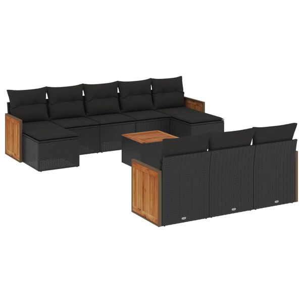 vidaXL 11 pcs conjunto sof&aacute;s de jardim c/ almofad&otilde;es vime PE preto