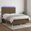 vidaXL Cama box spring c/ colch&atilde;o/LED 140x190cm tecido castanho-escuro