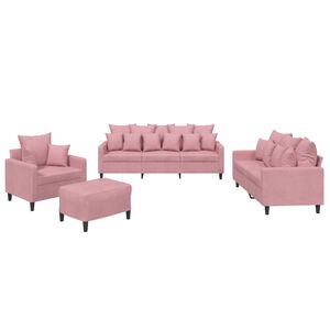 vidaXL 4 pcs conjunto de sof&aacute;s com almofad&otilde;es veludo rosa