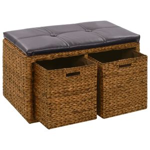 vidaXL Banco com 2 cestos erva marinha 71x40x42 cm castanho