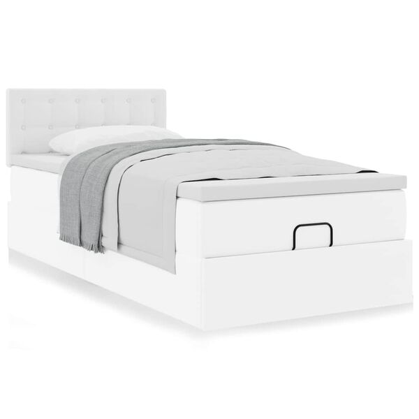 vidaXL Cama otomana com colch&atilde;o 90x200 cm couro artificial branco