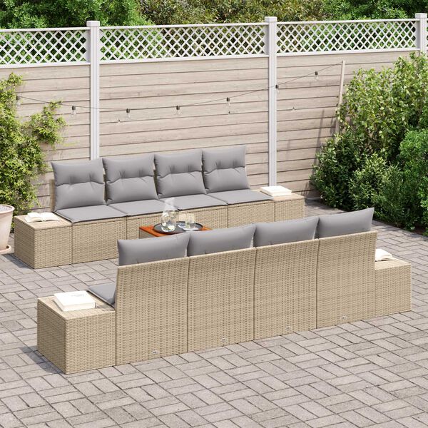 vidaXL Conjunto de Sof&aacute; de Jardim 9 pcs Bege Rattan Sint&eacute;tico