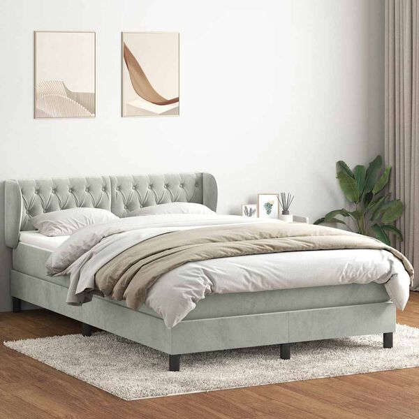 vidaXL Cama com molas/colch&atilde;o 140x210 cm veludo cinzento-claro